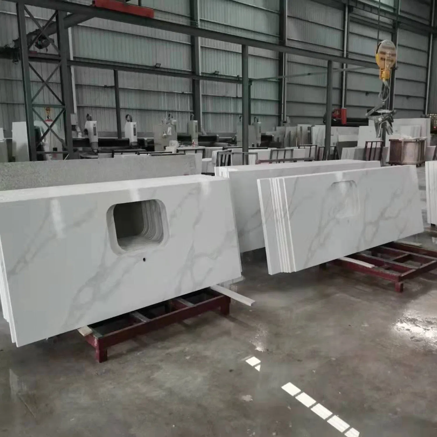 Calacatta/Carrara/Grey/Pure White Quartz Kitchen/Bathroom/Island Countertops Cut-to-Size Building Engineering