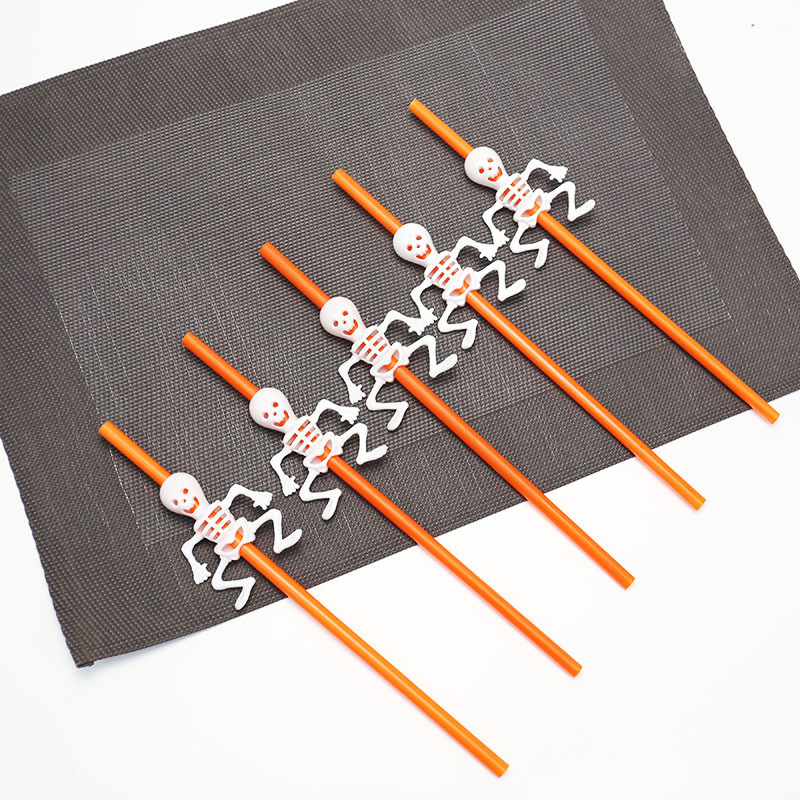 High Quality Eco-Friendly Personalized Party Decorated Funny Plastic Straws Skeleton Pumpkin Drinking Straw
