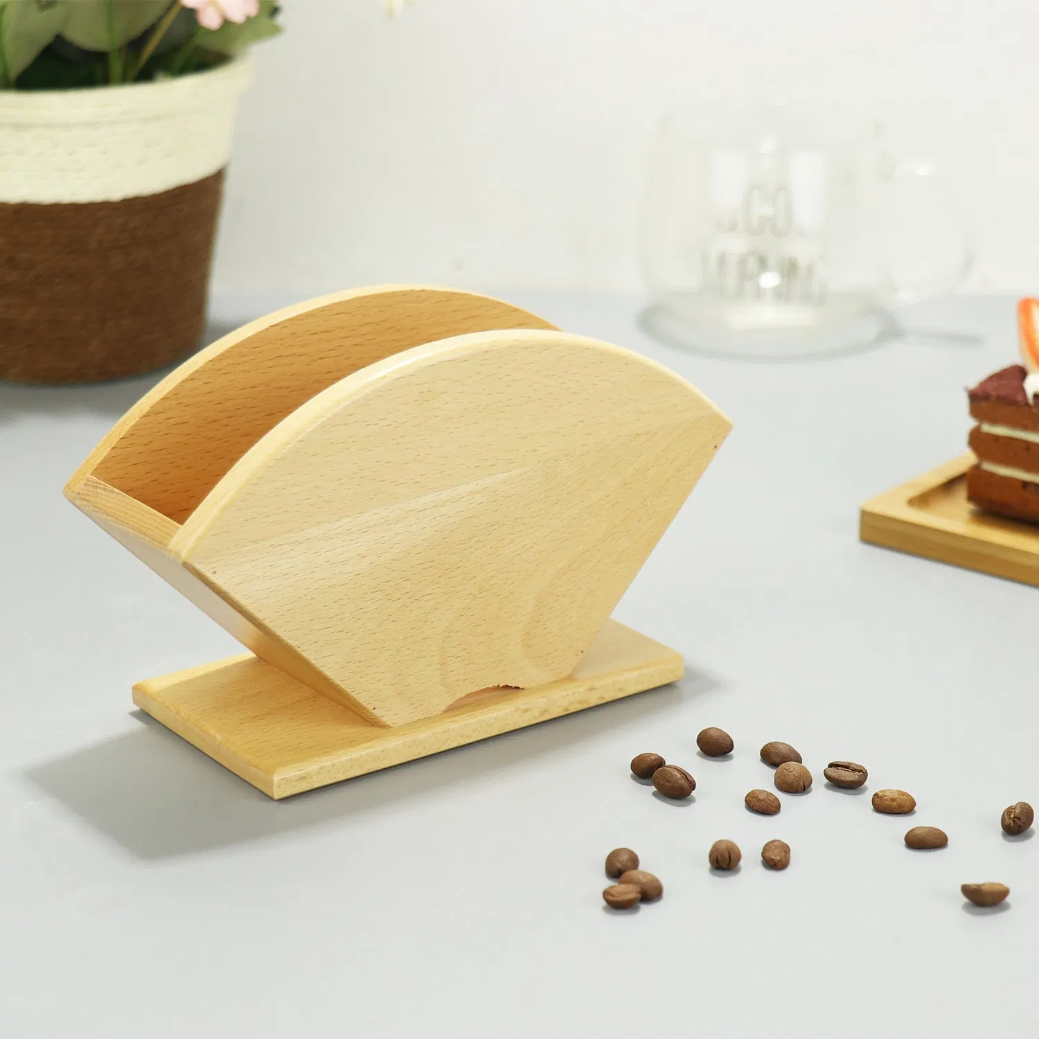 Rustic Wooden Bamboo Napkin Holder Tissue Box for Restaurant Bar Kitchen Rectangle