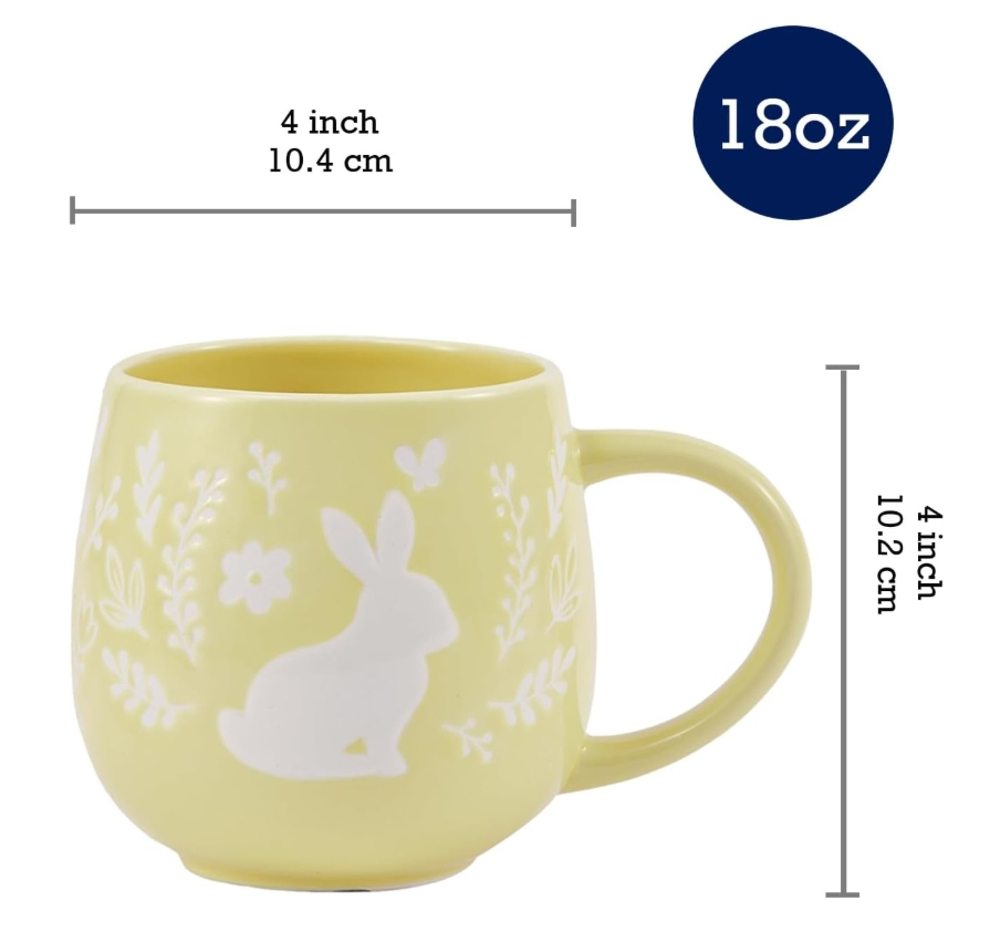 Bunny Stoneware Mugs Set Microwave & Dishwasher Safe Ceramic Cups for Easter