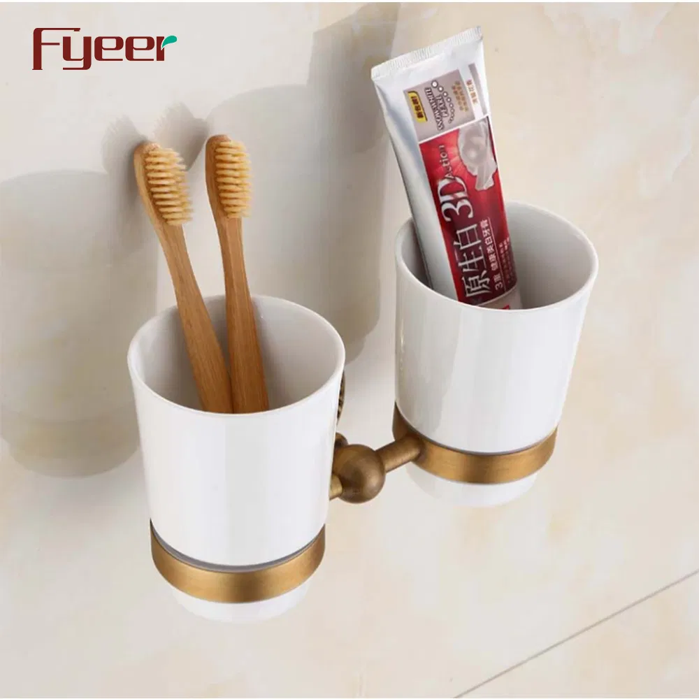 Fyeer Antique Brass Double Tooth Brush Holder