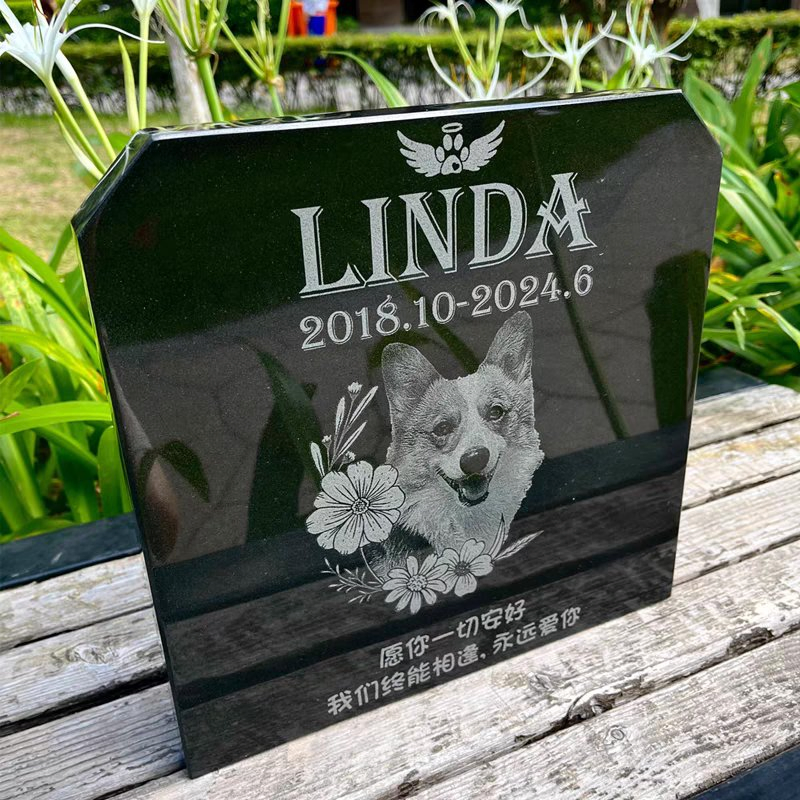 Custom Laser Etched Black Granite Headstone Memorial Plaque