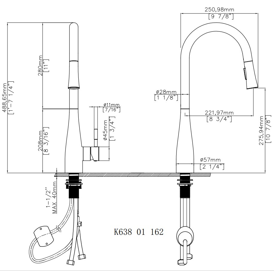 SUS304 Pull-out Kitchen Faucet with POM Aerator Sedal Ceramic Cartridge