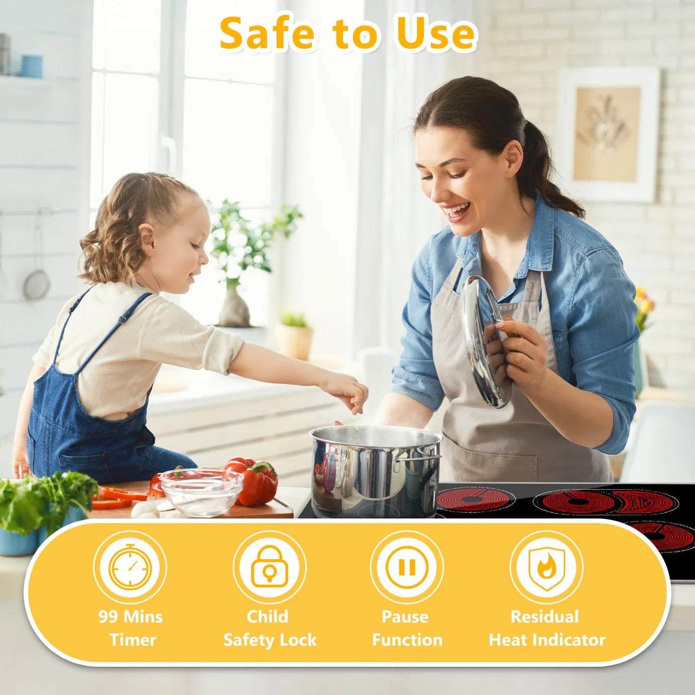 Built-in Electric Stove Top 4 Burners with 9 Power Levels with Slider Control