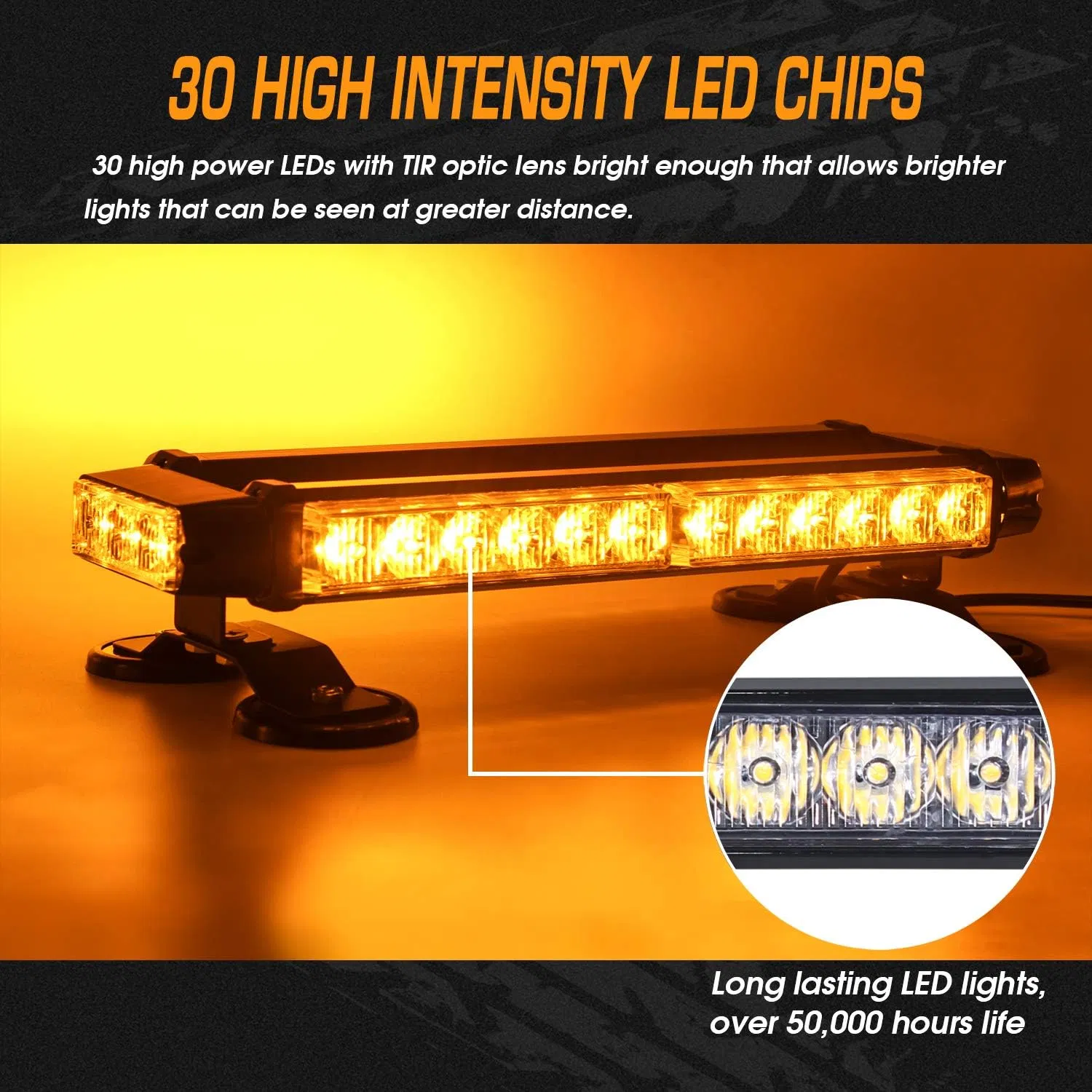 4x4 LED Double-Sided Amber Strobe Safety Light for Car Roof and Trailer