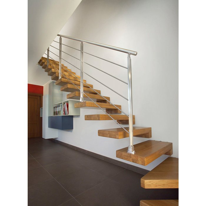 House Residential Steel Stringer Floating Straight Staircase with Glass Railing