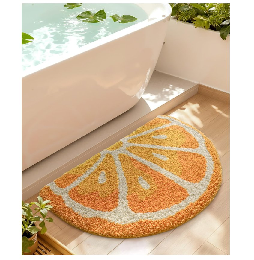 Cute Bathroom Rugs Half Round Funny Fruits Absorbent Bath Mat