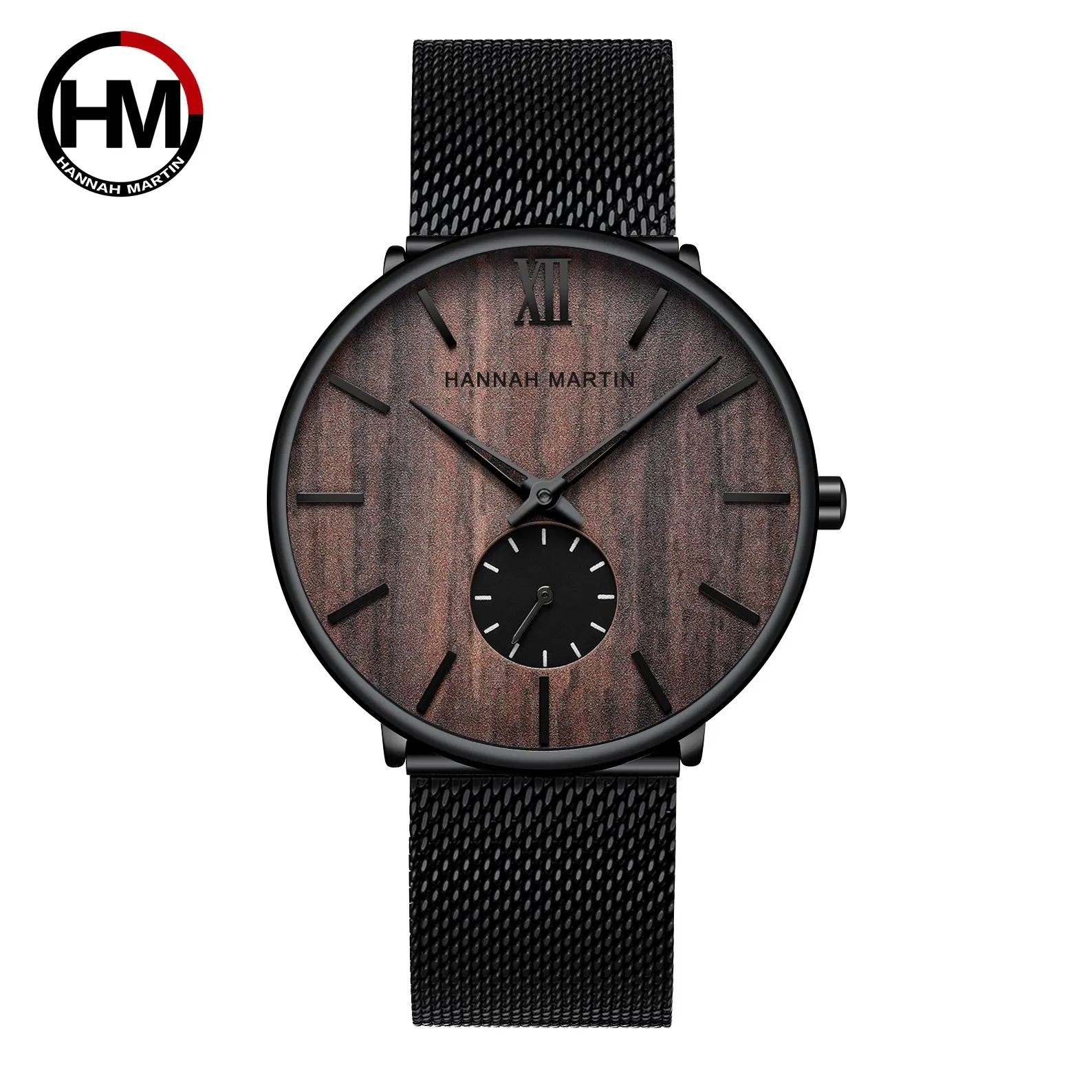 Hannah Martin Custom Logo Wood Watch Quartz Movement Stripe Dial Waterproof Watch