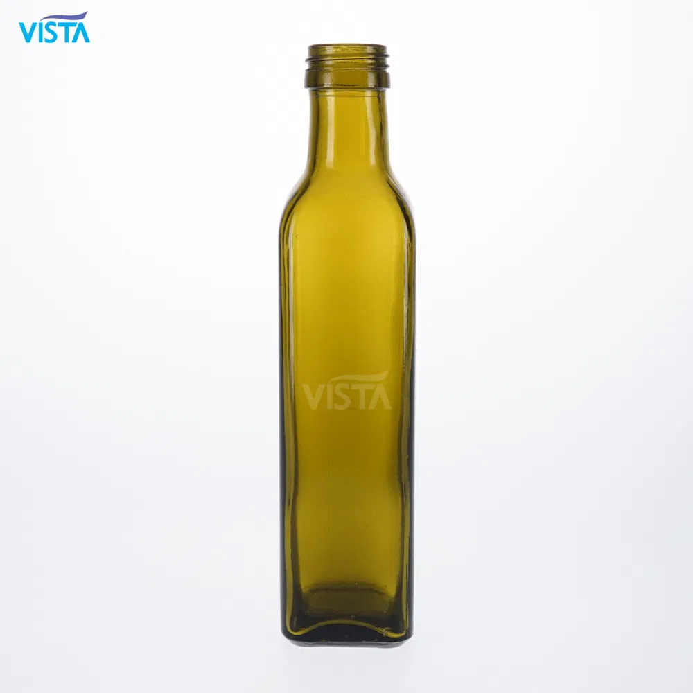 250ml 500ml 750ml 25cl 50cl 75cl Premium Quality Marasca Glass Antique Green Dark Green Olive Oil Bottle Square Bottle for Screw Cap