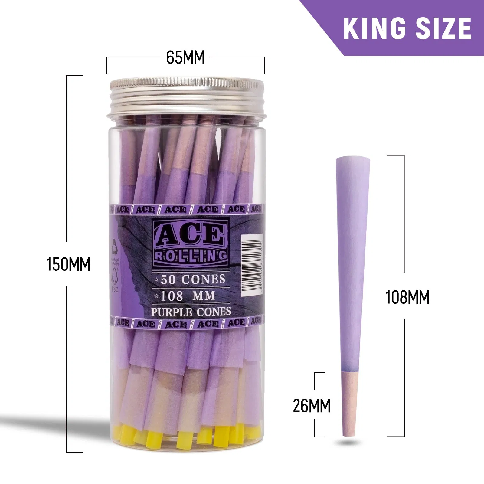 Party Decoration Purple 1000PCS/Box King Size 108mm Rolly Papers