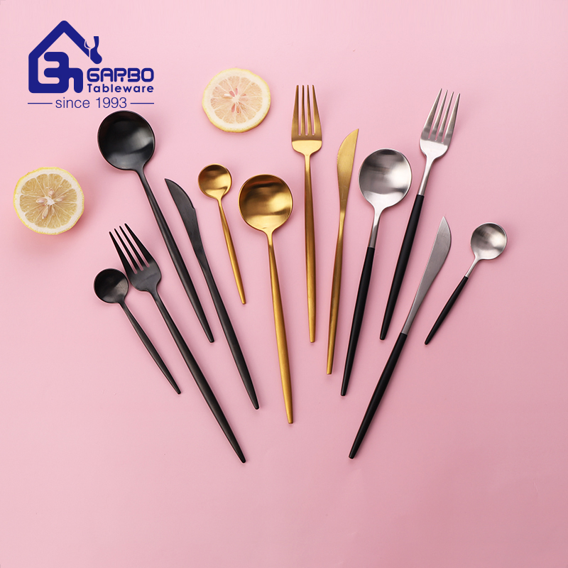 Amazon Hot Sale Portugal Black Stainless Steel Flatware Set Luxury Metal Knife Fork Tea Spoon Set Royal Style for Wedding Hotel