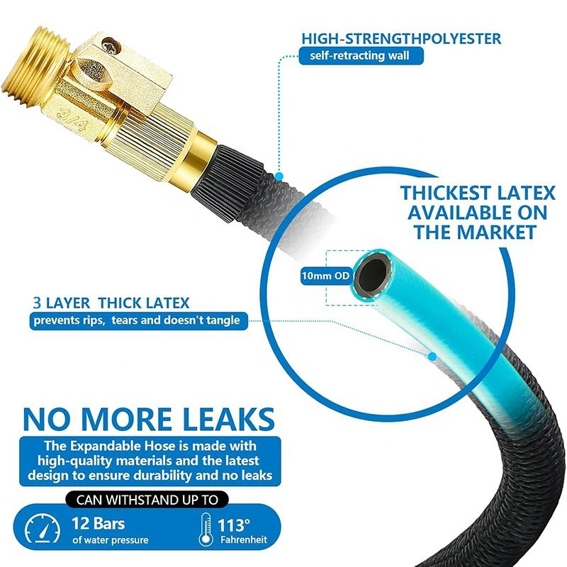 Wholesale Black Expandable Garden Hose 3X Flexible Magic Water Hose with Solid Brass Fittings for Home Gardening Irrigation
