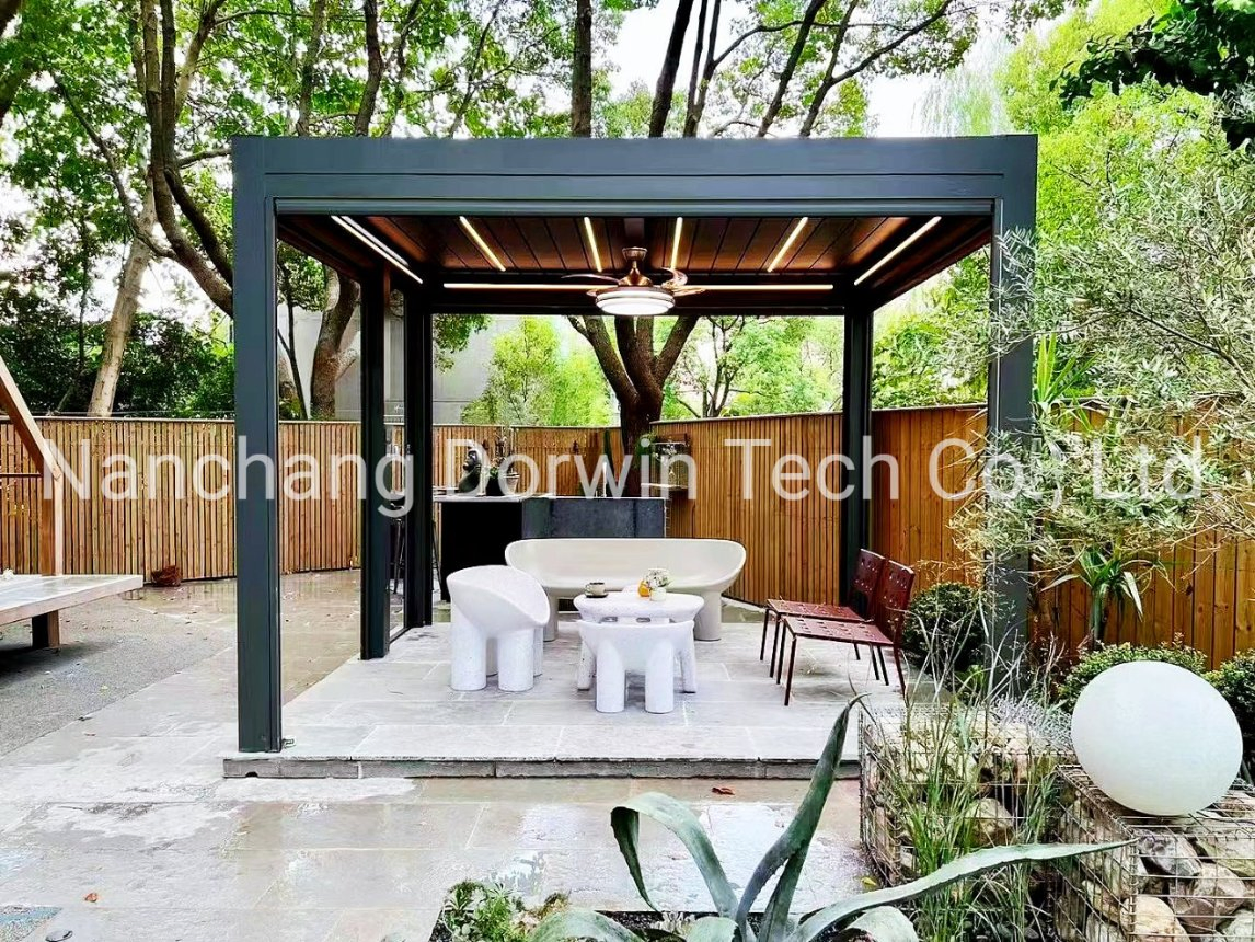 Rotary Louver Roof Garden Living Outdoor LED Strips Curtain Blinds Aluminum Pergola