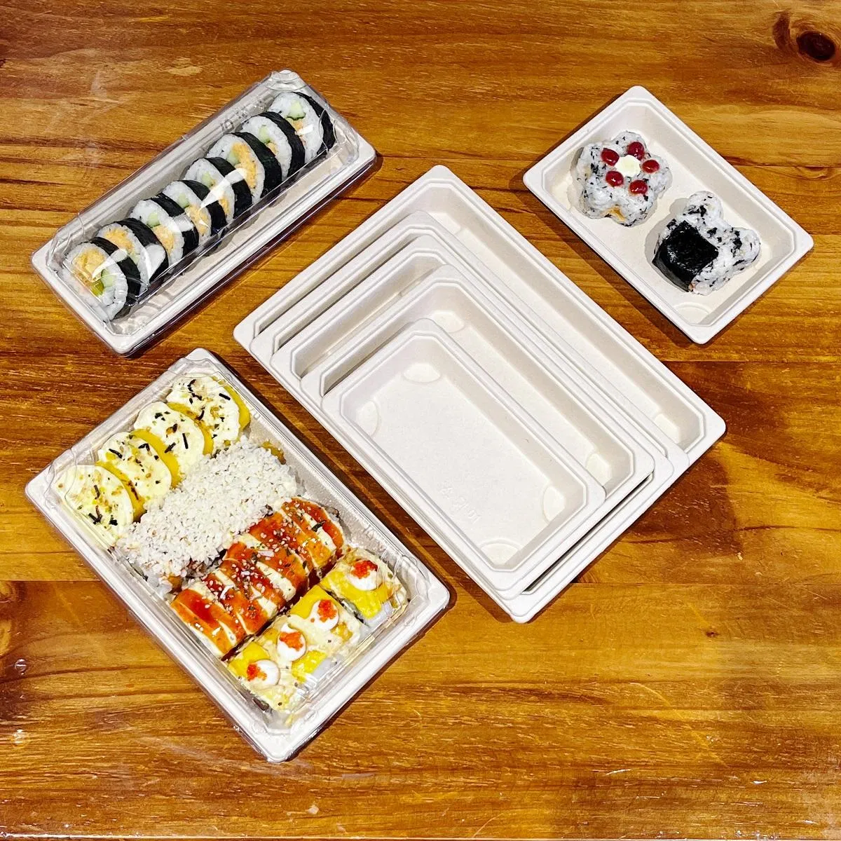 Biodegradable Sectioned Tray for Delivery Food with Reinforced Edges