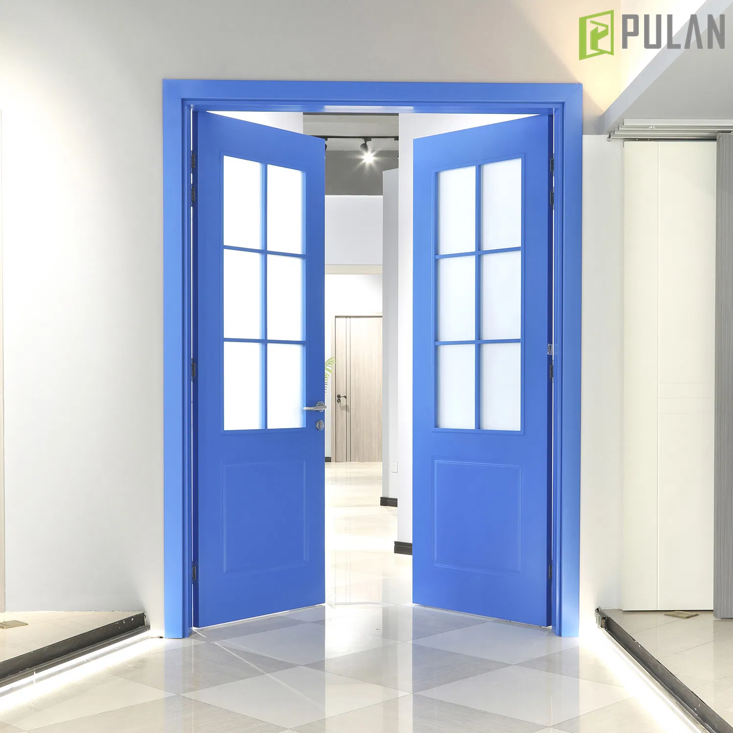 Cost-Effective Lightweight PVC / Painted Finishing Extruded WPC Hollow Flush Glass Door with Stable Supply for Contractors