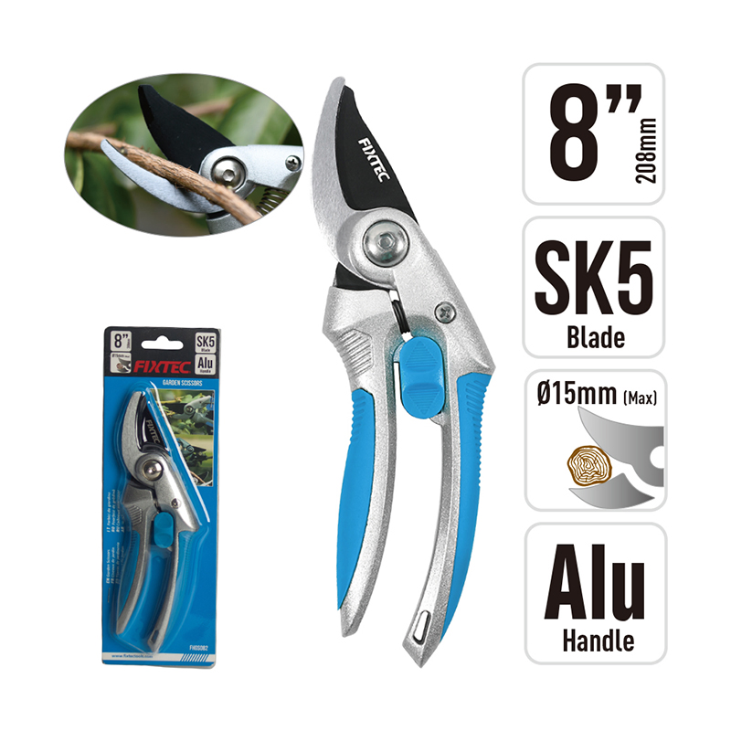 Fixtec High Quality 8"/208mm Sk5 Pruning Shears PP/Aluminum+TPR Handle with ABS Lock