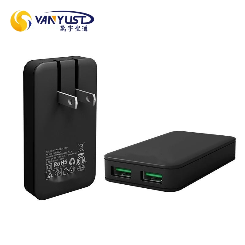 15W 18W Dual USB Output Ports Fast Charging Foldable Wall Charger ETL PSE Level VI RoHS Certified 5V 3.1A for Smartphones Tablets Mobile Devices