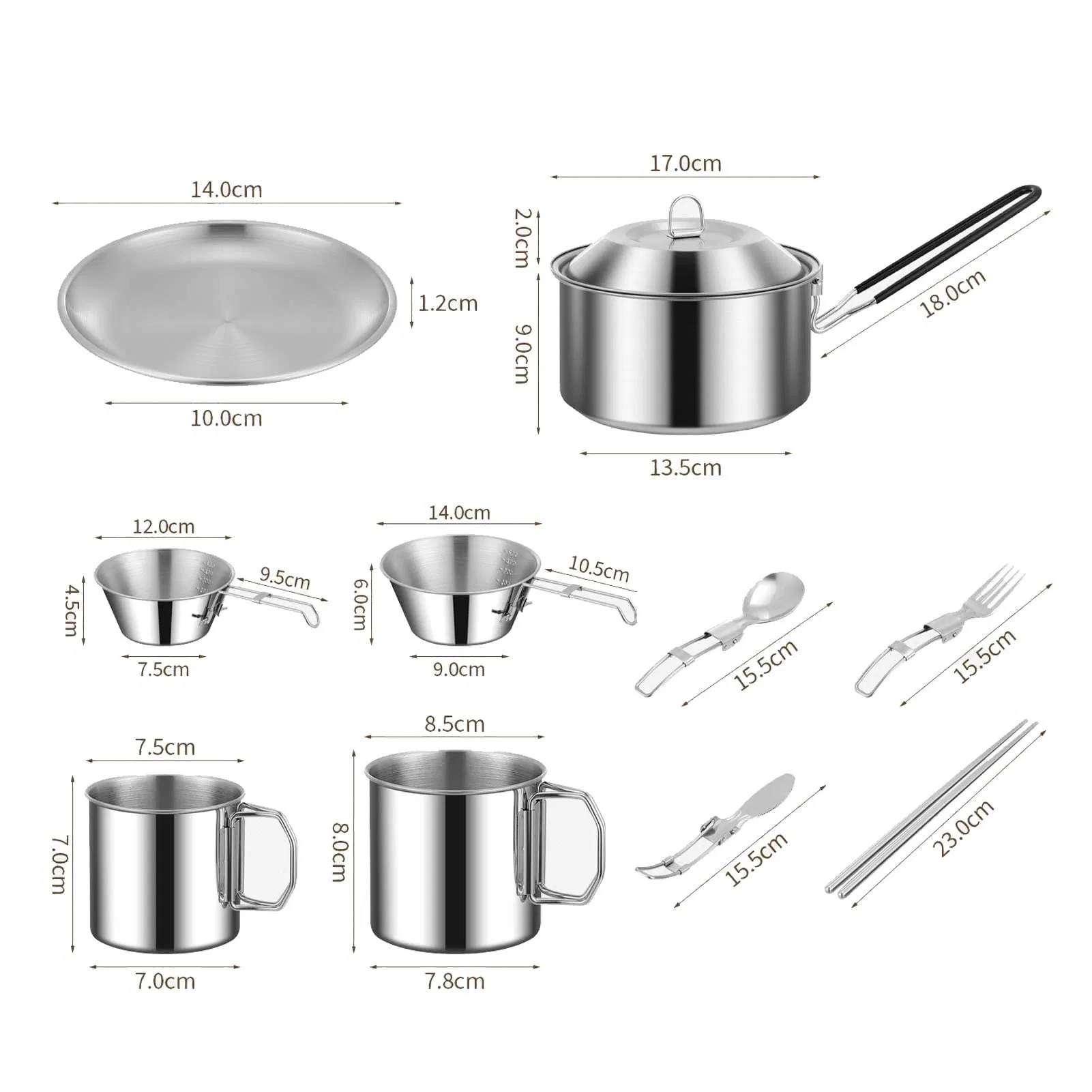 Promotion Stainless Steel Kitchen Campfire Handles Picnic Cooking Hiking Camping Cookware Set