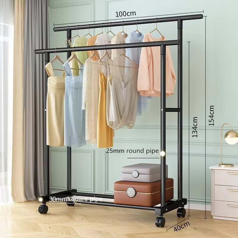 Multifunction Metal Garment Rack Wholesale Household Clothes Storage Hanging Rack Movable Single Rod Space Saving Clothes Rack