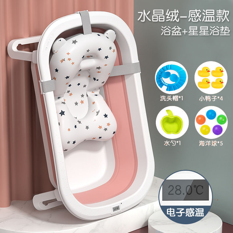 Collapsible Baby Bathtub for Infants to Toddler with Real-Time temperature with Cushion