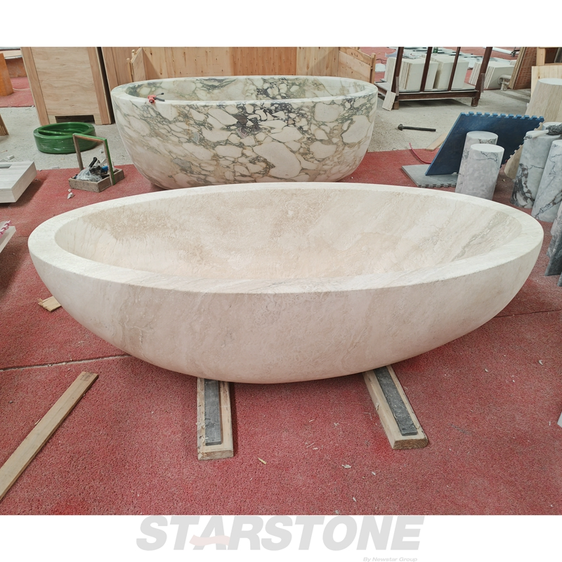 Мраморная ванна бежевая freestanding, ручная резьба