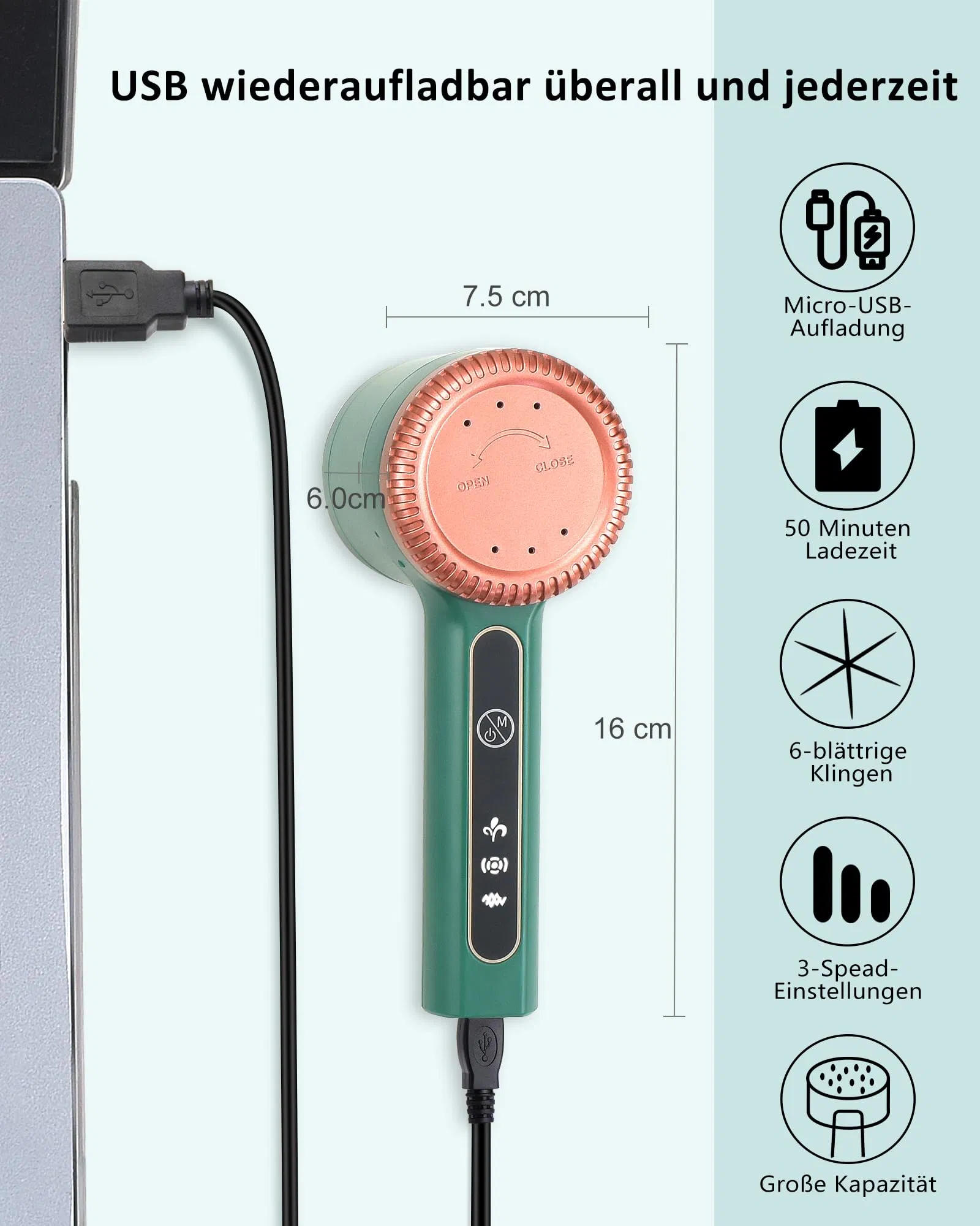 3-Speeds Fuzz Clothes 2 Extra 6-Leaf-Blades Rechargeable Fabric Shaver Electric Lint Remover