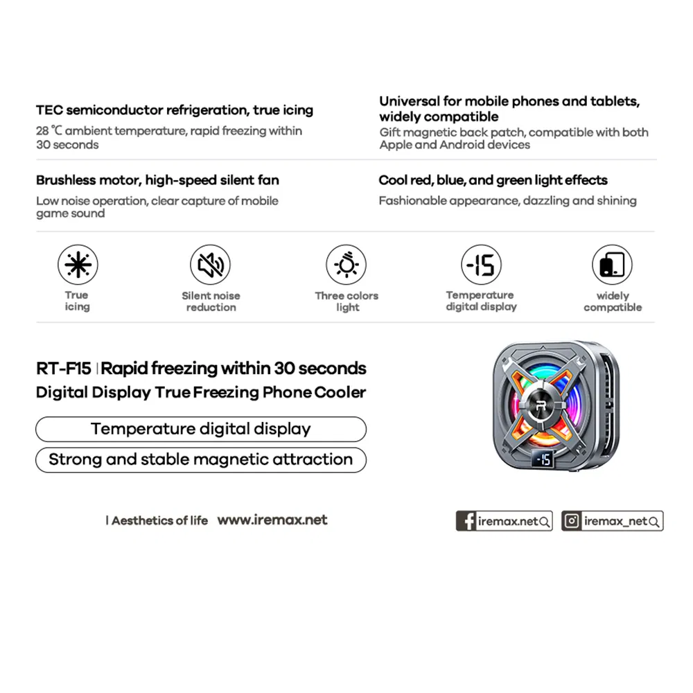 Remax Rt-F15 Magnetic Phone Cooler, Type-C Detachable, Universal Cooling Fan