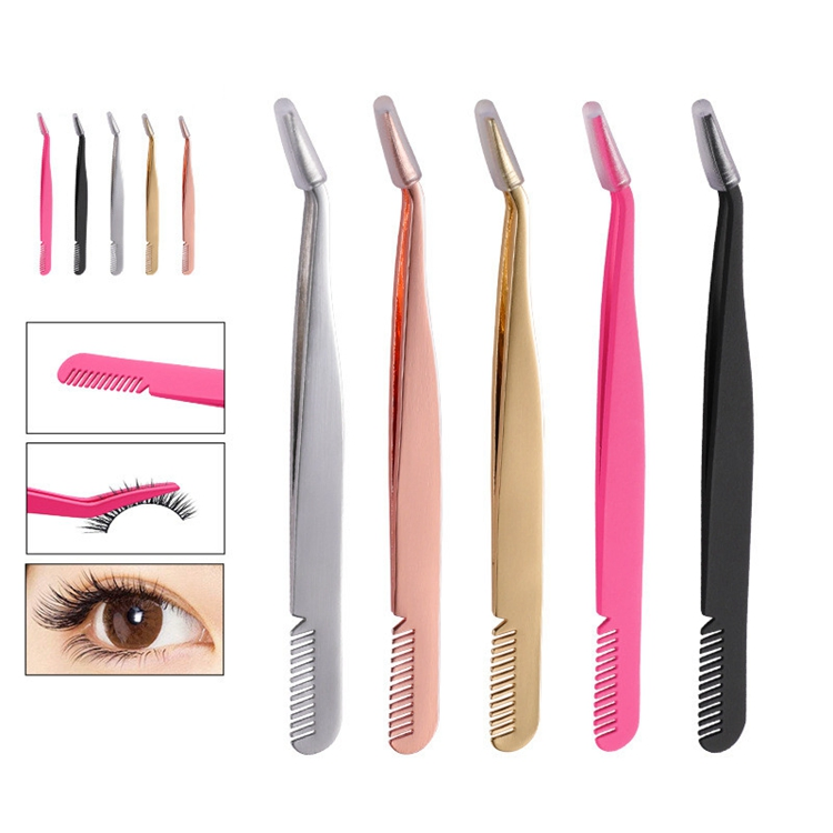Colorful High Quality Eyelashes Nipper Eyebrow Tweezers with Comb Magnetic Eyelash Tweezers Private Label