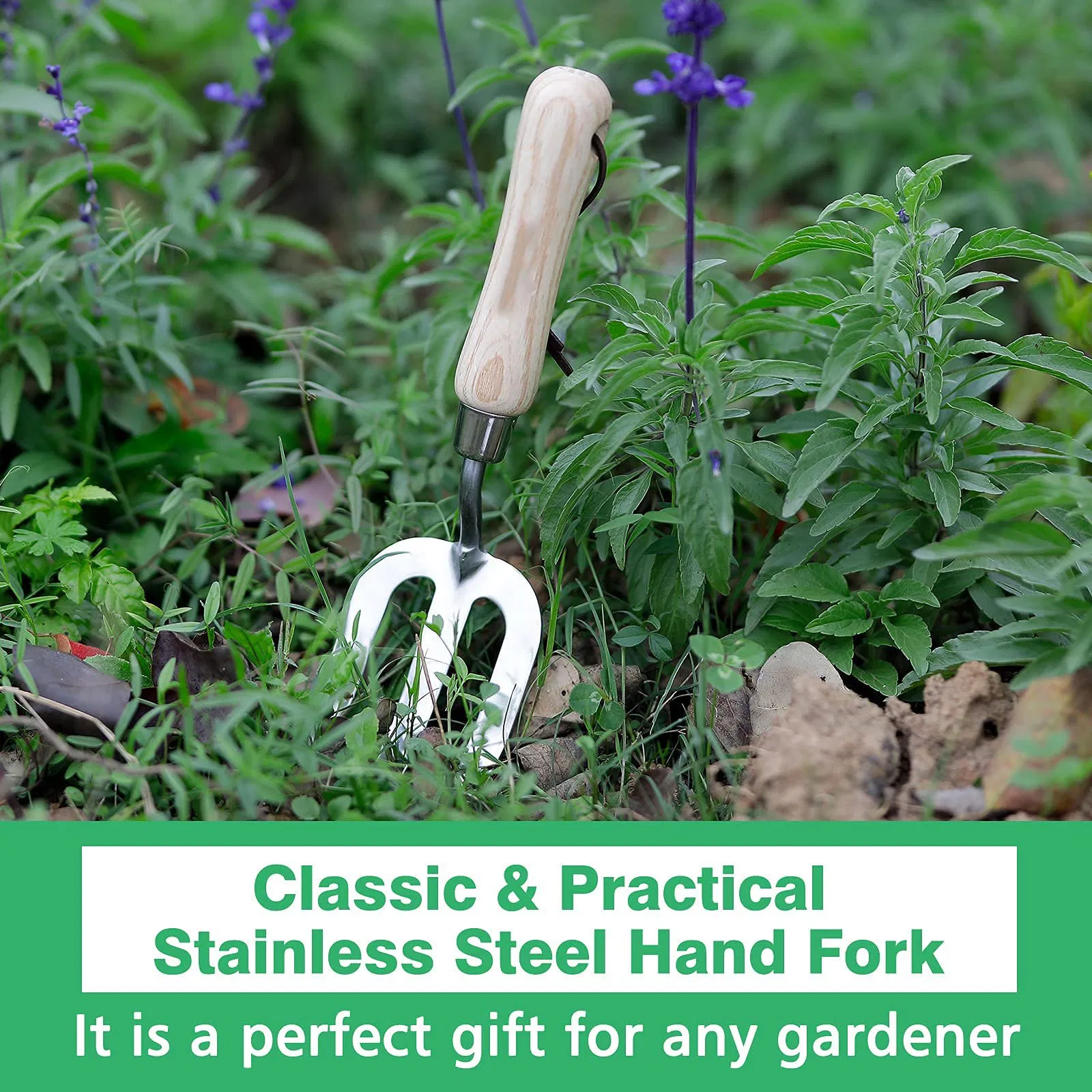 Gardening Hand Fork Stainless Steel Hand Weed Fork 3 Teeth Garden Spade Fork Hand Tools Shovel