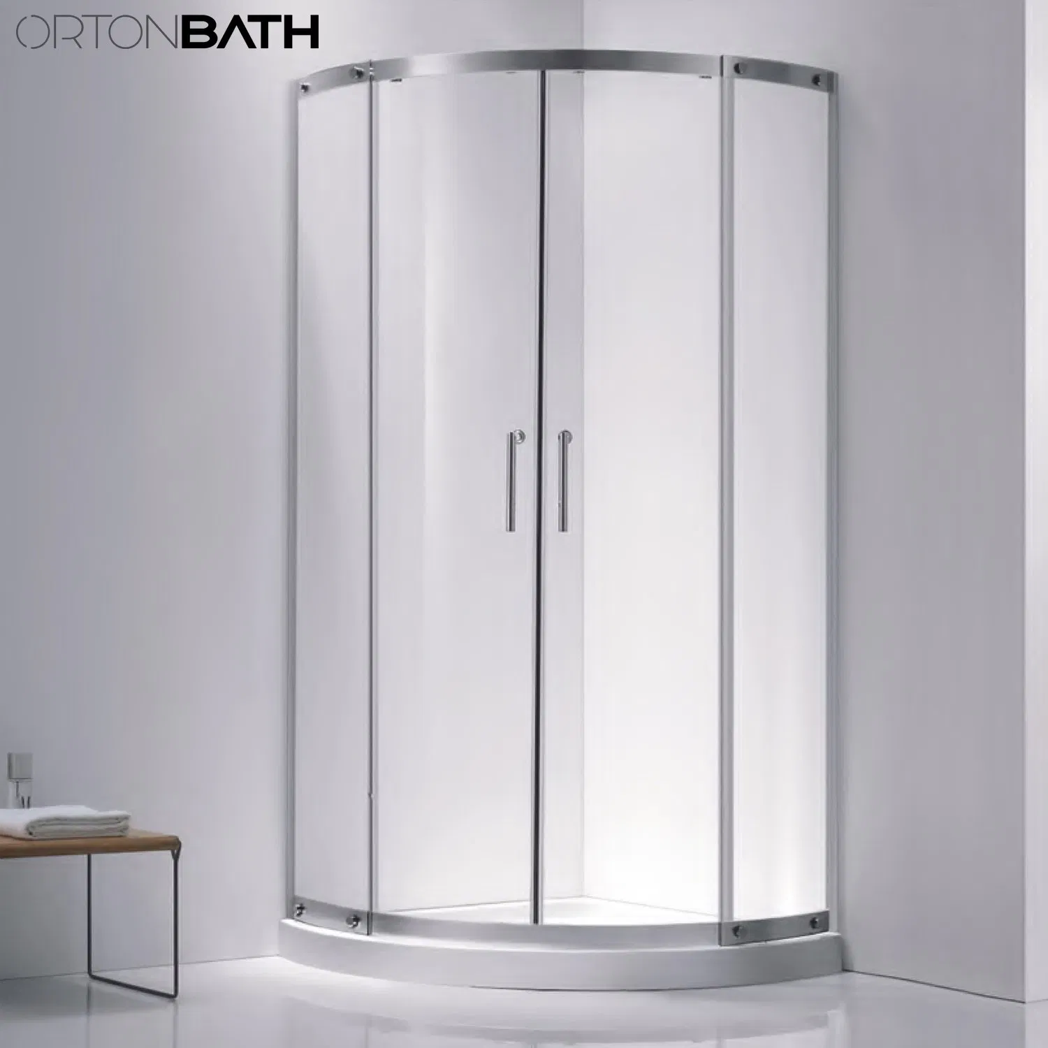 Ortonbath Two Door Arch Corner Quadrant Framed Sliding Door Simple Bathroom Tempered Shower Door Screen Room Cubicle Cabin Glass Shower Enclosure with Tray