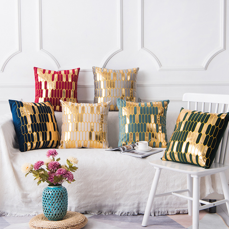 Modern Luxury Velvet Hot Stamping Throw Pillowcase Office Home Sofa Cushion Soft Cushion Cover