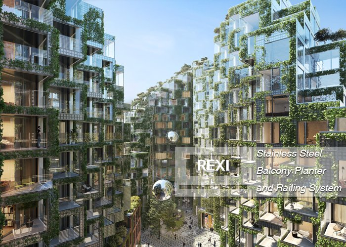 Modern Stainless Steel Balcony Planter with Railing System