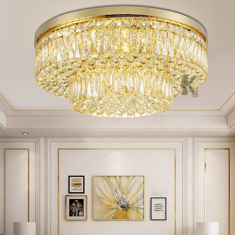 Zhongshan Guzhen Luxury Gold Metal LED Hanging Lamp Ceiling Hotel for Living Room Modern K9 Crystal Chandelier Lighting