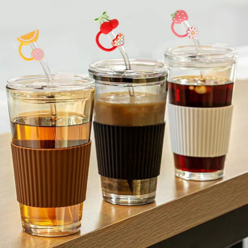 Hot Sell Cute Toppers Covers Charms Reusable Dust Proof Silicone Straw Cap