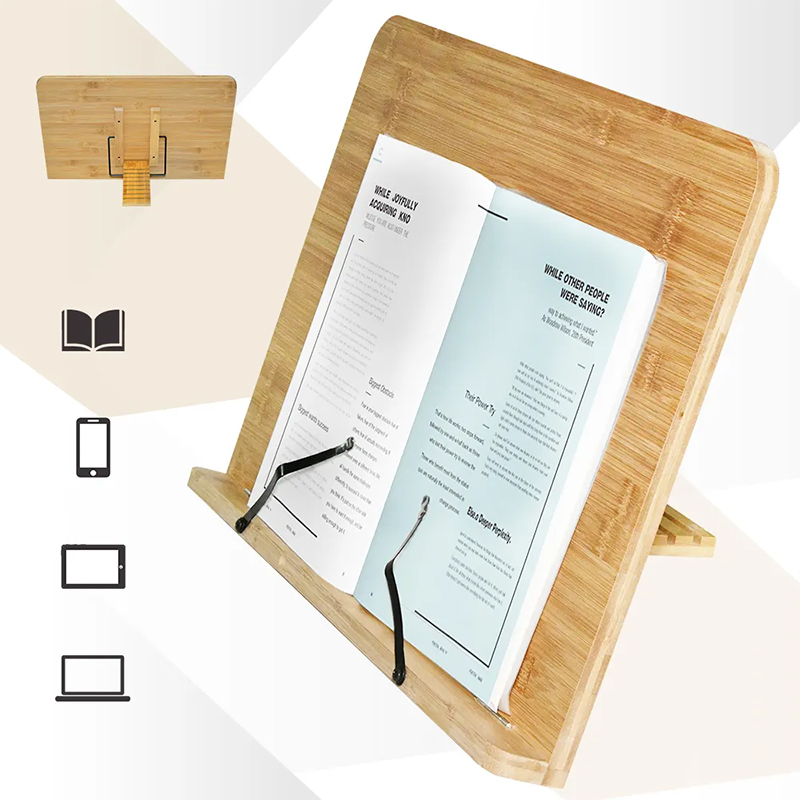 Desk Organizers Adjustable Bamboo Wood Cookbook Stand Book Holder Tabletop Reading Bookrest