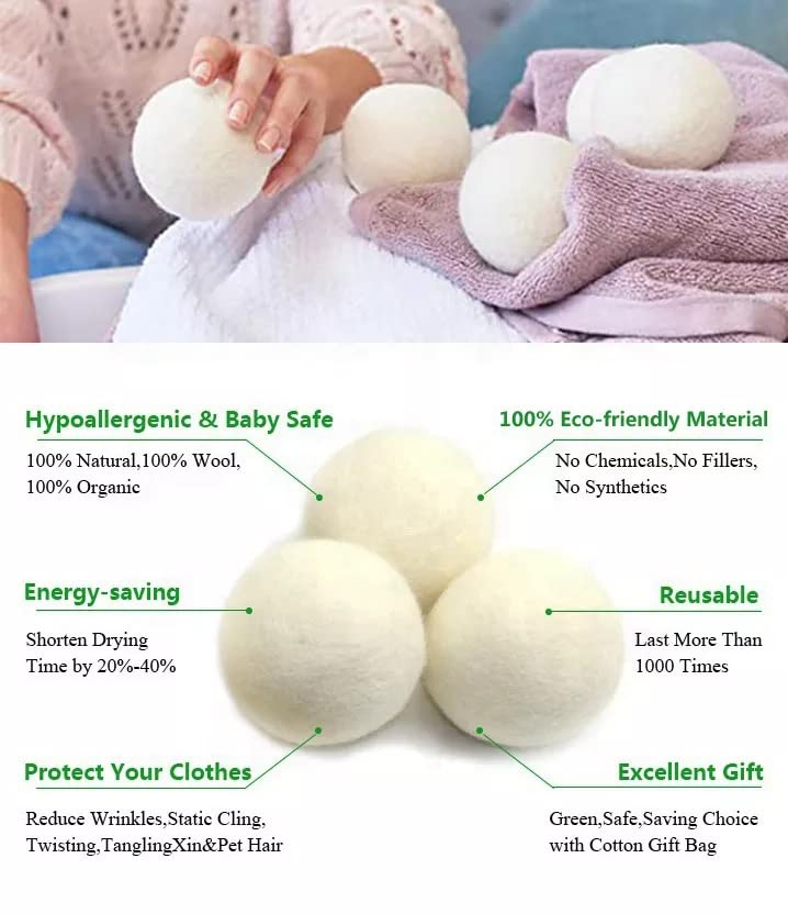 Factory Support OEM Design Custom Logo Wholesale 6 Pack Eco Friendly Laundry Wool Felt Dryer Balls with Cotton Bag