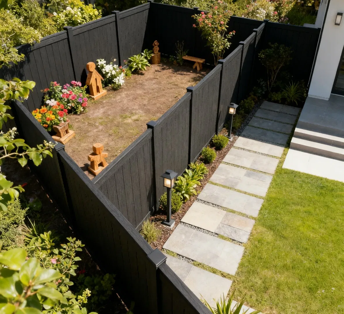 Modern WPC Fence with Antrazit Frame for Garden Decoration, Backyard Privacy, and Residential Outdoor Fencing