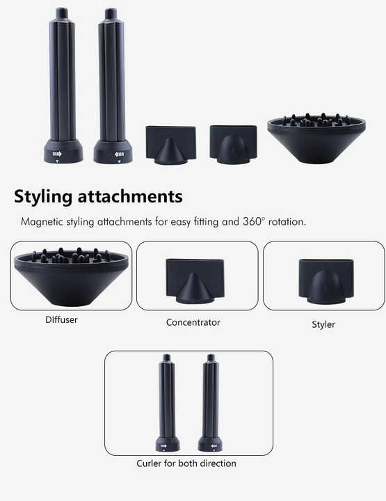 Professional Ionic Hair Dryer Universal Attachments Custom Care Curly Hair Blowdryer