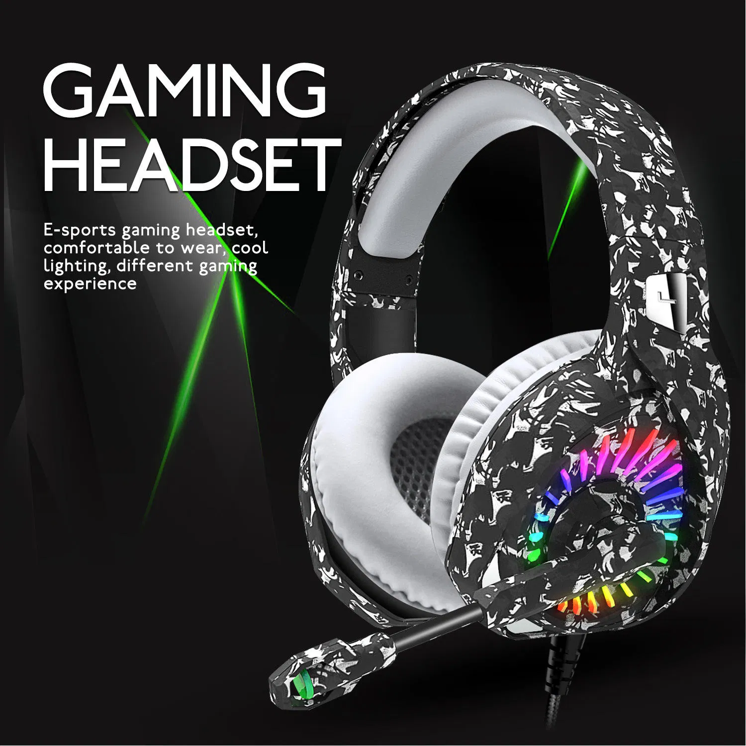 Factory Camouflage Head-Mounted Internet Cafe Wired Gaming Computer Headphones Game Headsets with Microphone