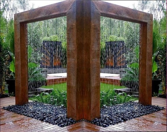 Corten Steel Rain Curtain Water Feature