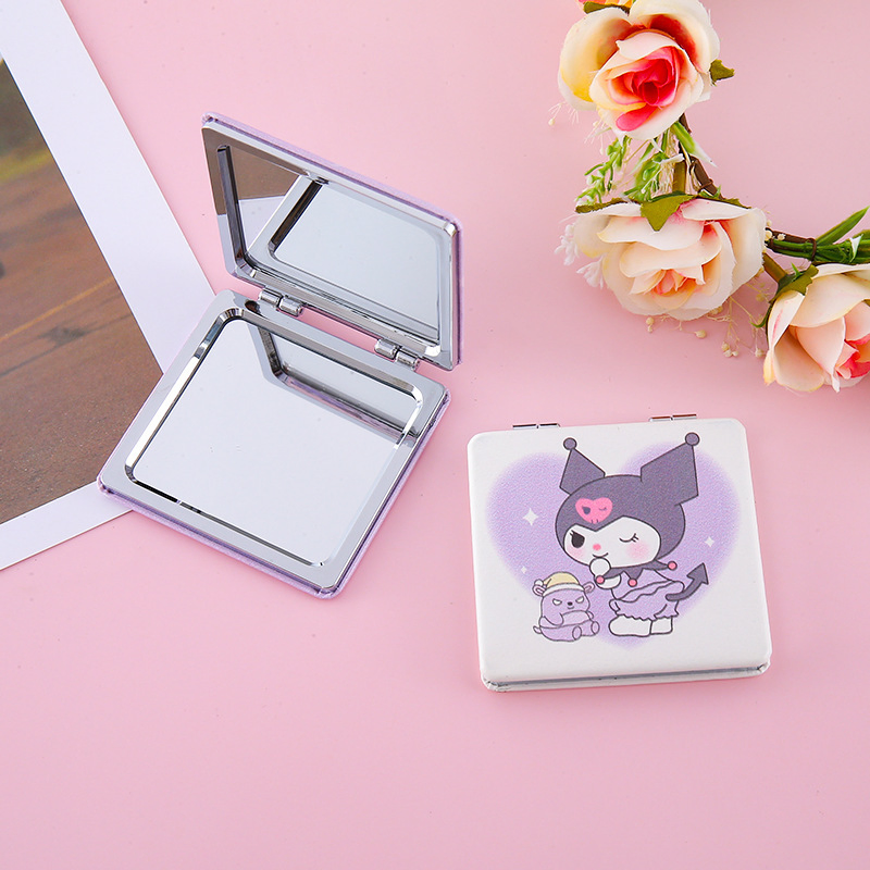 Kuromi Melody High-Appearance Folding Portable Makeup Mirror Custom PU Square Pocket Mirror