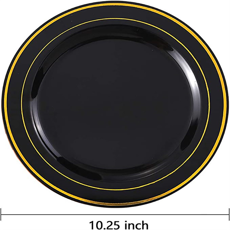 Disposable Plastic Gold Hot Stamp Party Dinnerware Set 25 Sets 7.5 and 10.25 Inch Plates Cup Cutlery