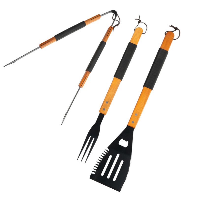 3-Piece Grill Tongs and Fork Utensil Set with Solid Wood Handles Mi15990