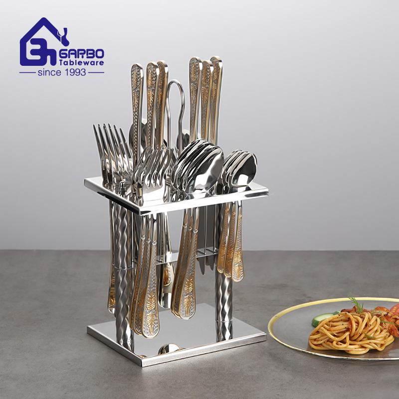 Gold Ion-Plating Stainless Steel Dinner Fork with Design Mirror Polish in Stock