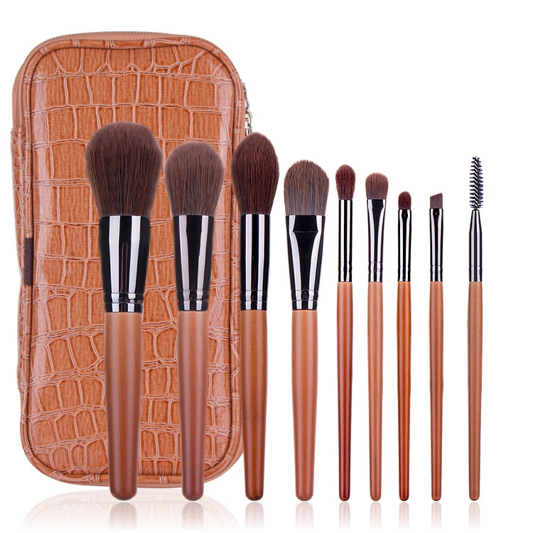 2020 Professional Luxury Makeup Brush Tool Wholesale Private Label Kabuki Brush Kit 9PCS Brown Makeup Brush Set