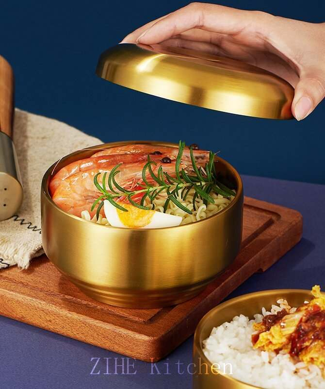 Stainless Steel Double-Layer Hollow Heat-Resistant Restaurant Soup Bowl with Lid