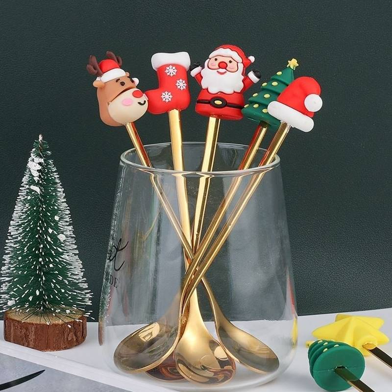 Christmas Gold Spoon Fork Stainless Steel Coffee Cutlery Set Gift Decoration Navidad