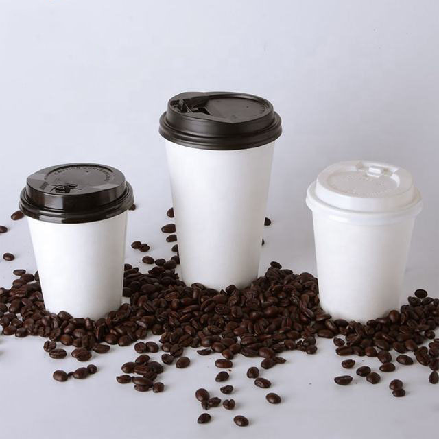 Plastic Free Aqueous Disposable Printed Double Wall Black Paper Coffee Drinking Cup Paper PLA Cup