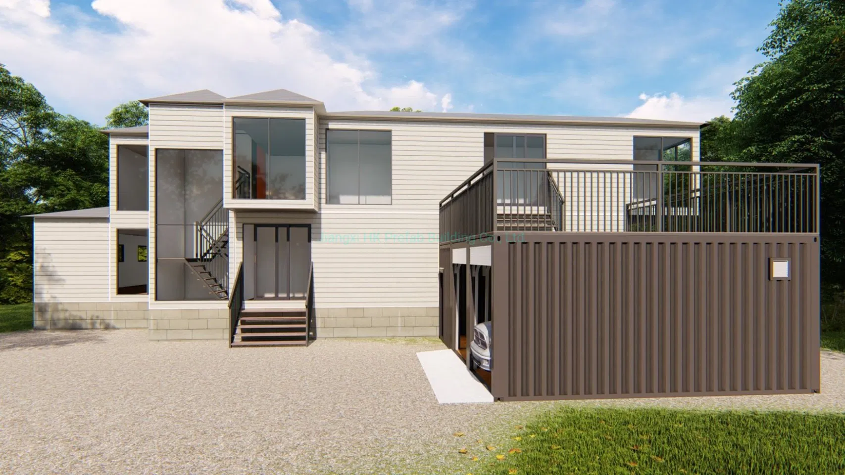 Luxury Modular Modern Prefab Prefabricated Shipping Container House with Garage.