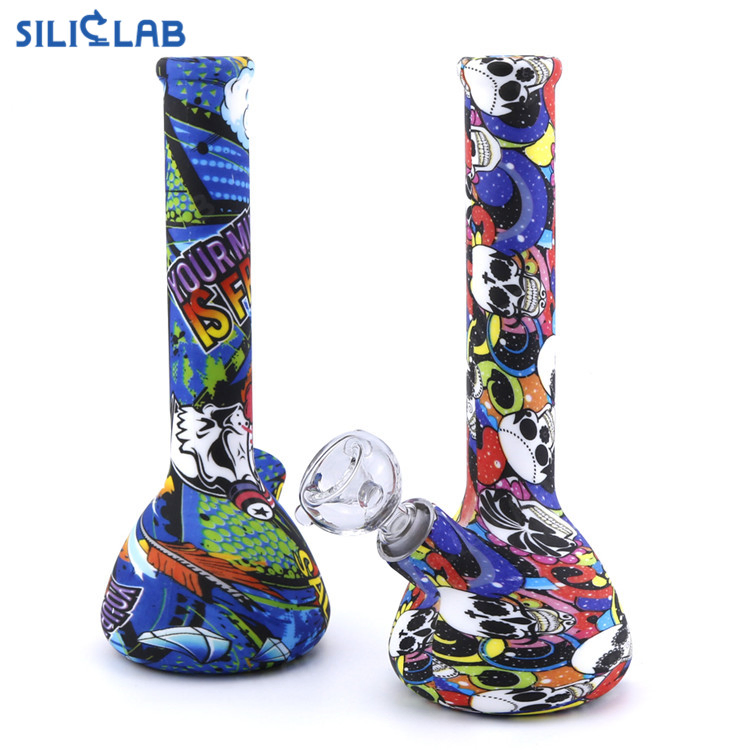 Siliclab 8.6 Inch Pattern Straight Mini Beaker Smoking Bubbler Silicone Water Pipe Hookah Smoking Pipe